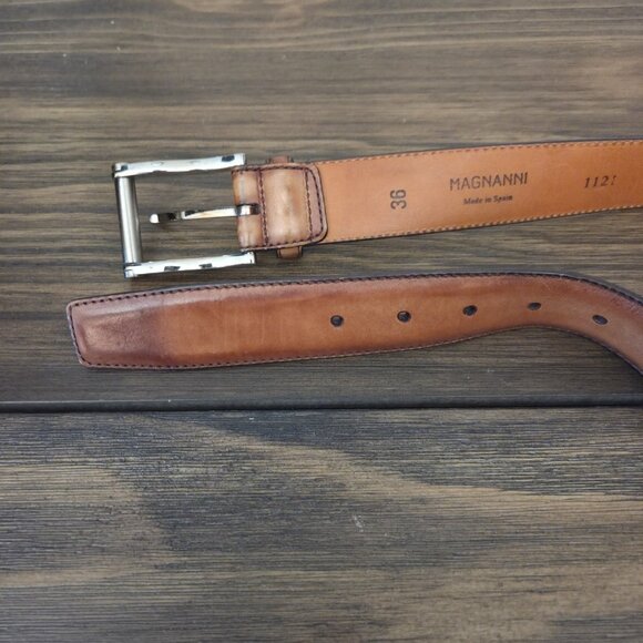 Magnanni Leather Belt 1121 Cognac Brown Size 36 Made Spain Buckle Dress - Picture 3 of 16